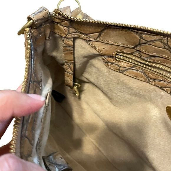 Brahmin For Dillard's Stone Colored Croc Leather Rectangle Shoulder Handbag - Picture 8 of 12